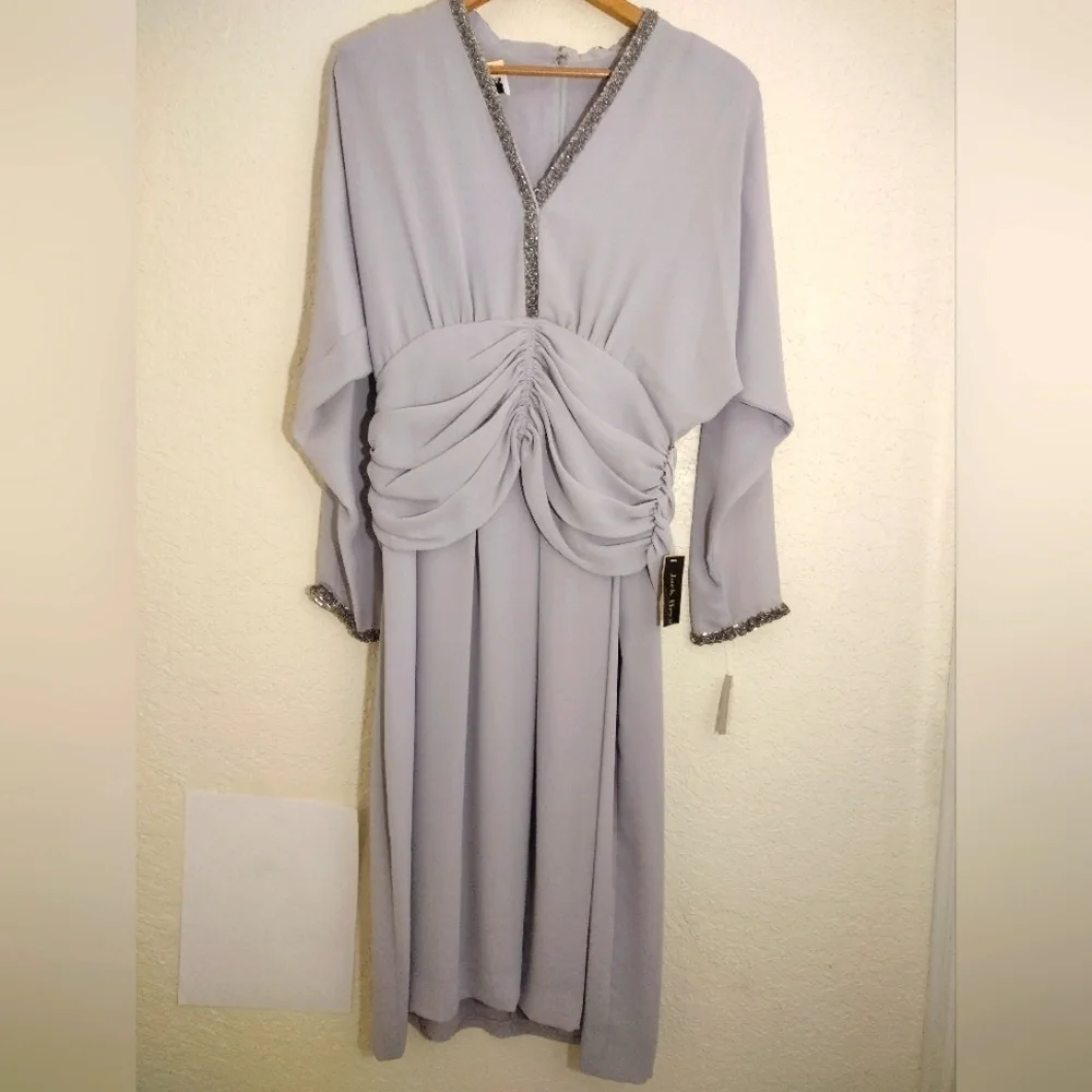 Jack Bryan Vintage 70s Hand Beaded Gray 7505 Midi Dress